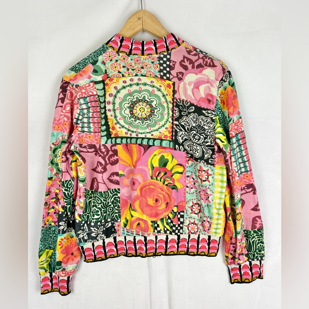 Aldo Martins Multicolor Floral Bomber Jacket with Pink and Turquoise Accents - Picture 3 of 5